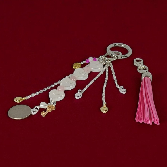 Bag Charm Purse Accessory Morganite Pearls Hearts Pink Tassel Retro Revival Y2k - Picture 7 of 15